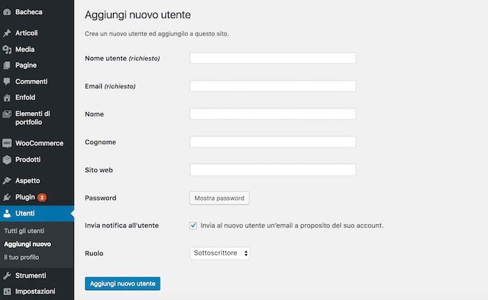 Come creare utenti e ruoli Wordpress